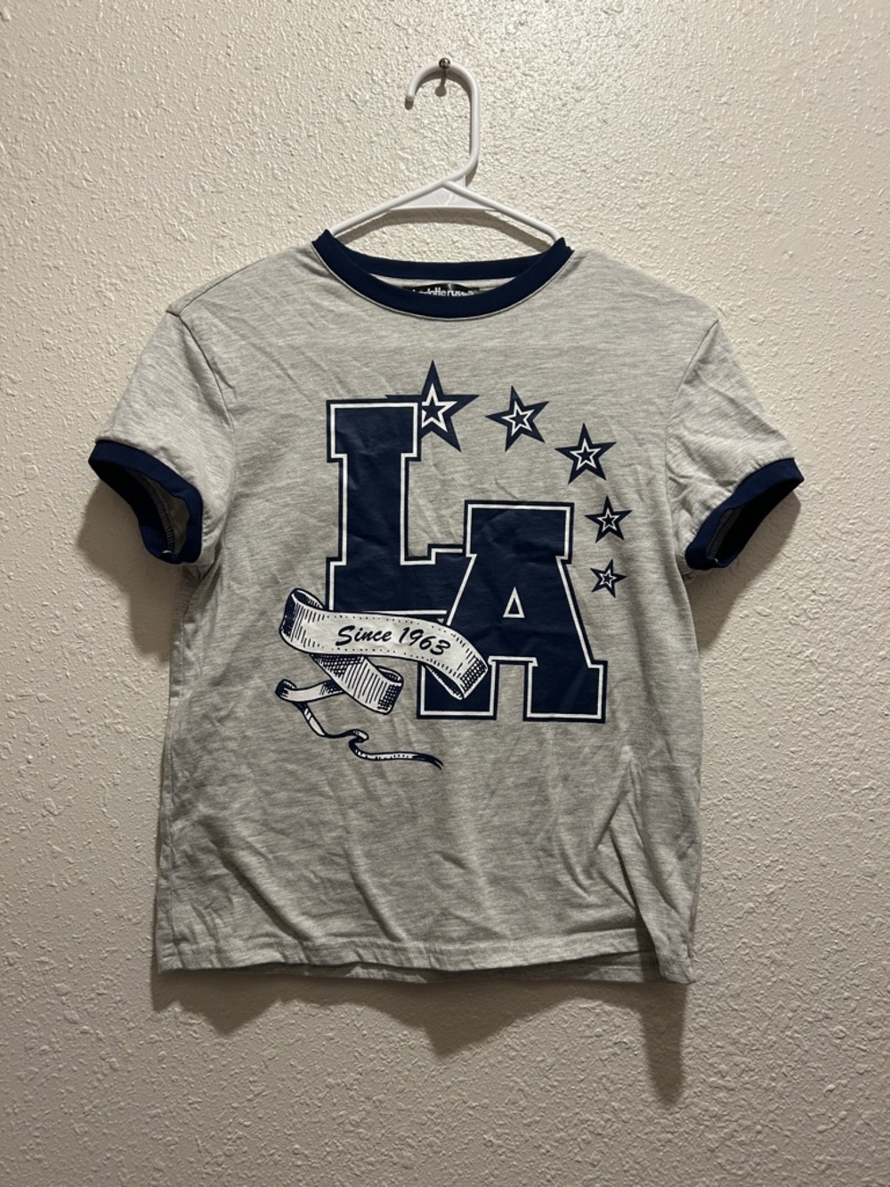 Charlotte Russe Gray Tee with Navy LA Graphic